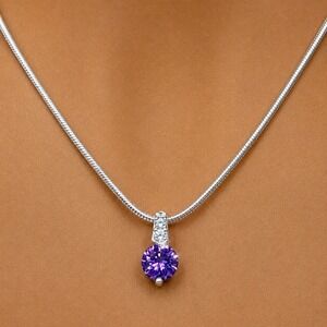 Purple Pendant Necklace Made with Swarovski Crystal Sterling Silver Overlay 17"